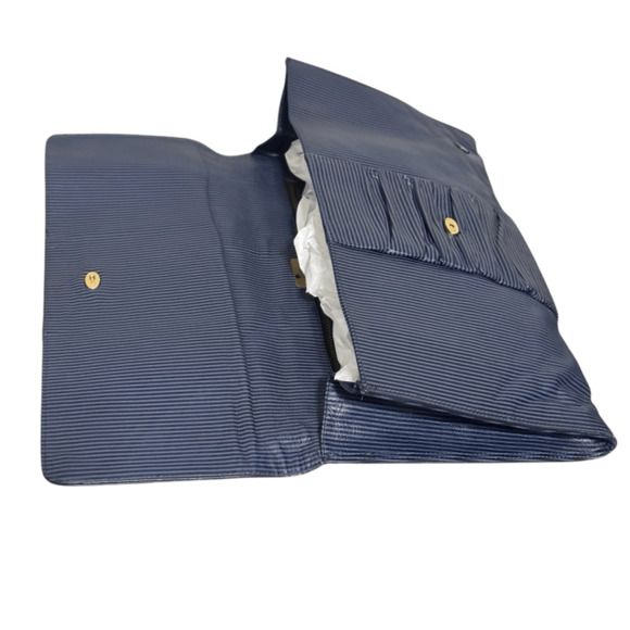 Bagheera Vintage Navy Blue Striped Leather Clutch Snap Closure - Made in Italy - Picture 4 of 12